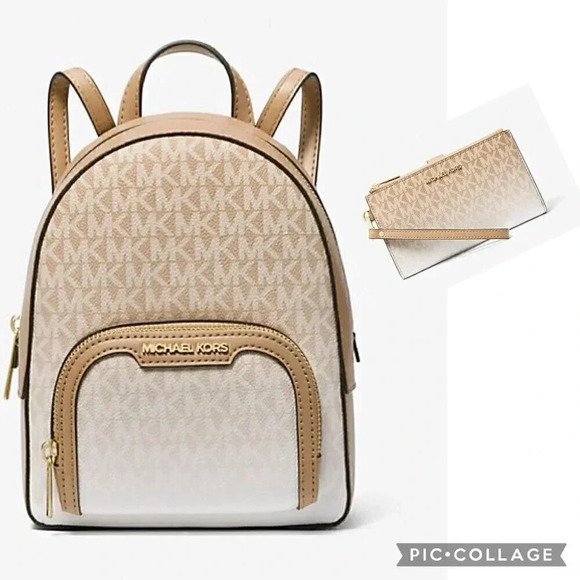 Michael Kors Backpack Jaycee Ombré Convertible Bag & Double Zip Wristlet Bundle